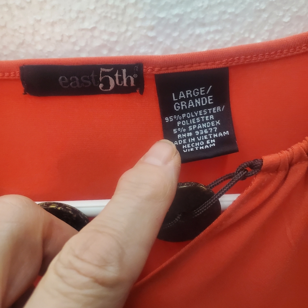 East 5th Orange Short Sleeve T-Shirt V-Neck - Picture 3 of 3